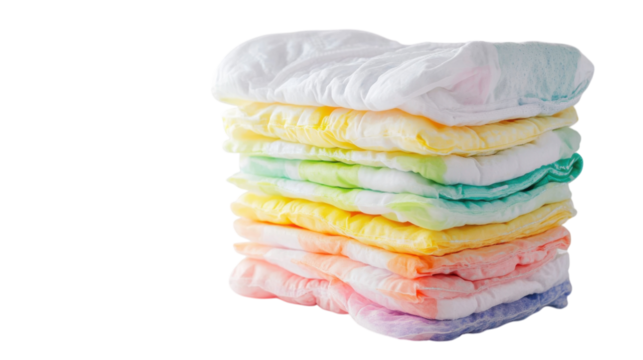 Soft and colorful stacked diapers for babies, ideal for everyday use and comfortable fit