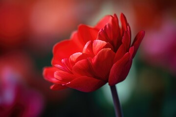 Fototapeta premium A detailed view of a vibrant red flower with a blurred out background