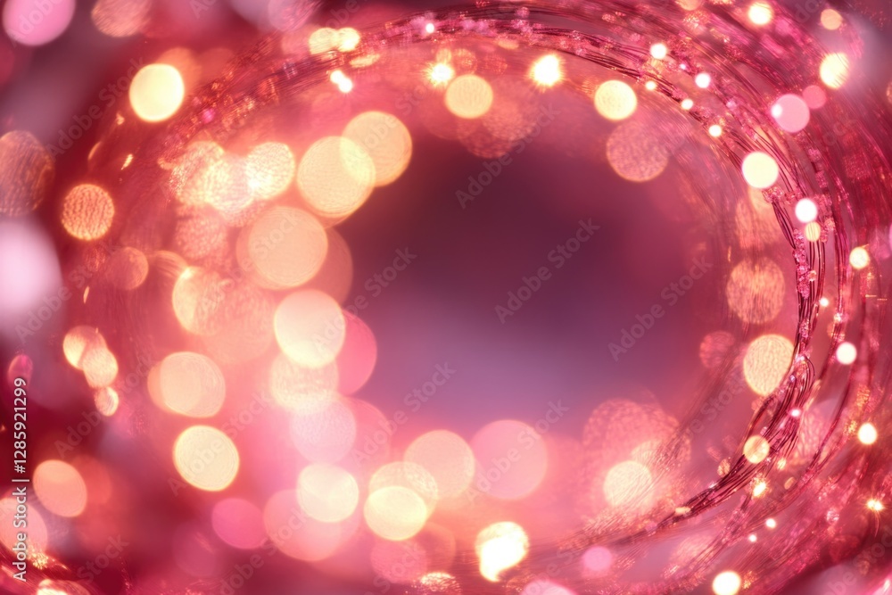 Poster A blurry photograph of a circular object with lights shining in the background, potentially indicating a bright or illuminated setting