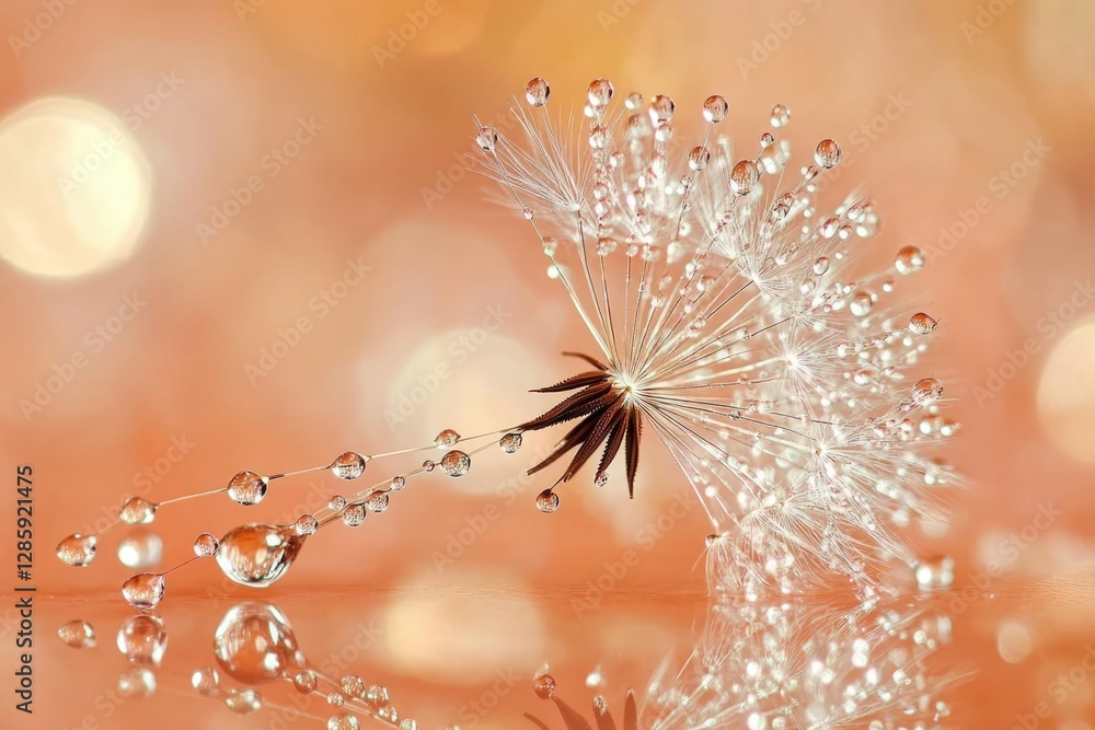Poster close-up of a dandelion with water droplets on its petals, suitable for use in environmental or natu