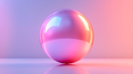 Fototapeta premium A 3D round balloon, glossy metallic pink, floating against a white background with soft lighting and reflections