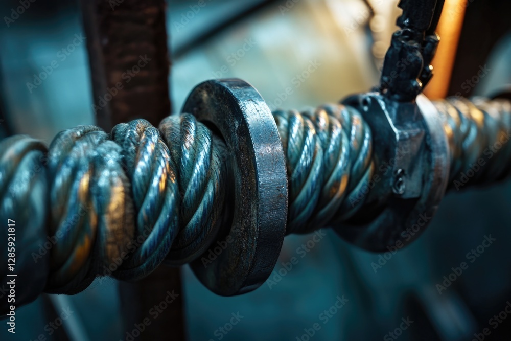 Poster a detailed view of a metal object wrapped in a rope, suitable for various uses such as decoration or