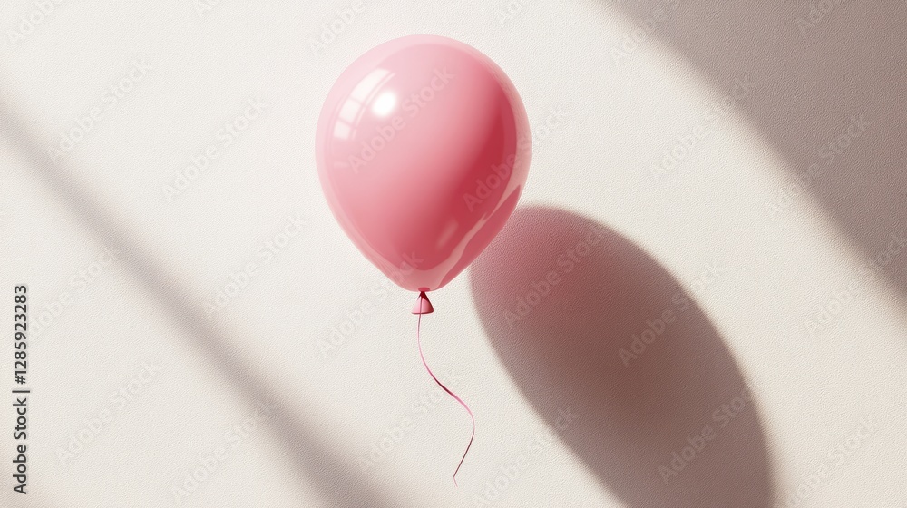 Poster a 3d square balloon with a matte finish, pastel pink, floating on a white background with soft shado
