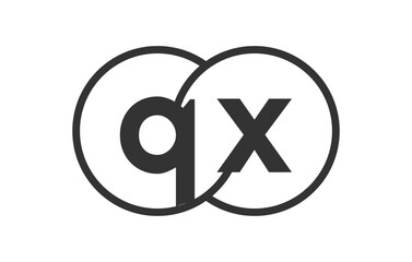 QX business company emblem with outline rounds and letters q x. Logo template of two merged circles for brand identity, logotype. Vector Infinity symbol