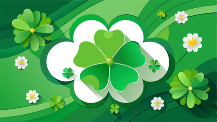 Festive St. Patrick&rsquo;s Day Background with Green Shamrocks and Floral Elements