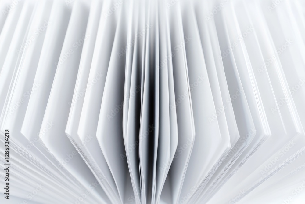 Poster a close-up shot of an open book with blank, white pages