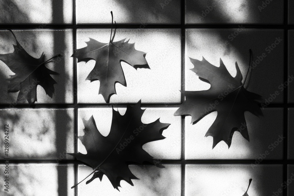 Poster A close-up of black and white leaves on a window sill, perfect for use in editorial or design projects