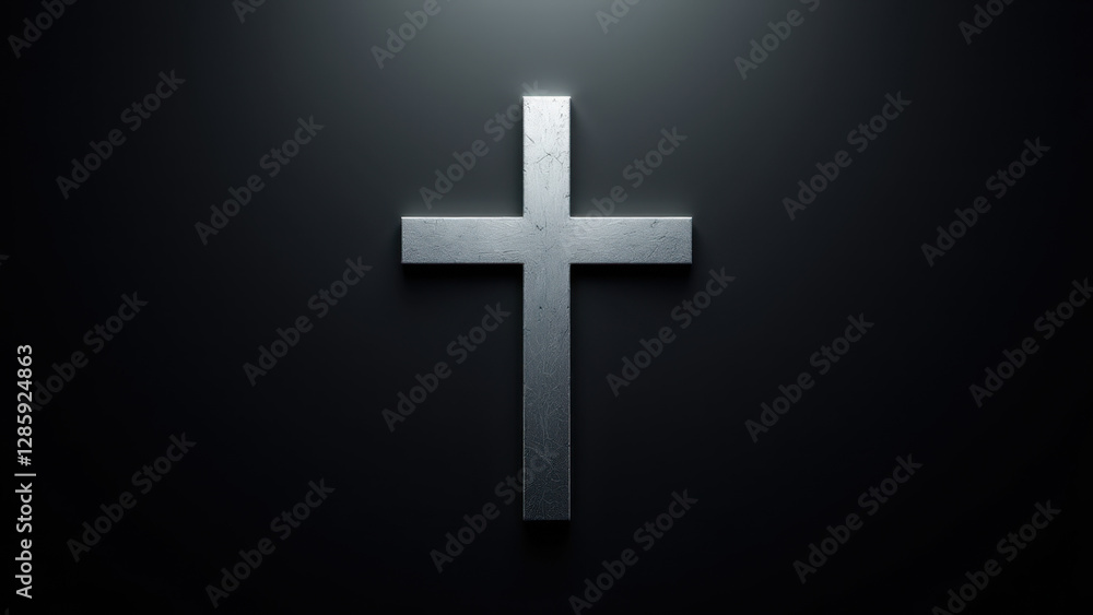 Poster cross design with a three-dimensional appearance on a dark background.