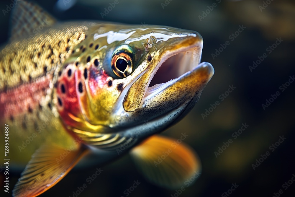 Poster close-up photo of a fish with its mouth open, suitable for use in illustrations or designs about mar