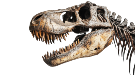 Tyrannosaurus rex skull displayed in a natural history exhibition showcasing prehistoric life