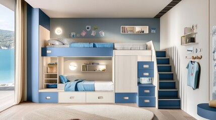 A modern kids' room with adjustable modular furniture for flexible space usage.