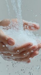 Fototapeta premium Hands and white soap foam poster background