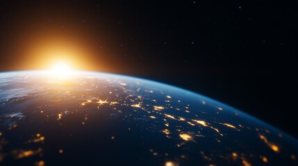 Fototapeta premium Earth rising from space, sunrise view