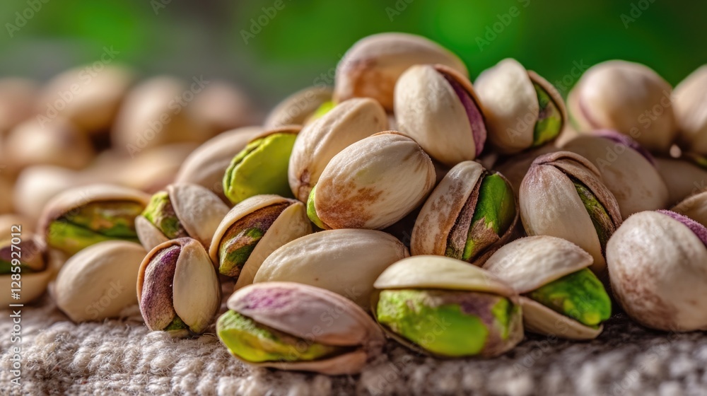 Poster a pile of pistachios sitting on a table, ready to be enjoyed