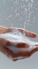 Fototapeta premium Hands and white soap foam poster background