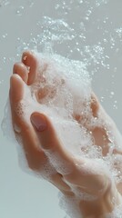 Fototapeta premium Hands and white soap foam poster background