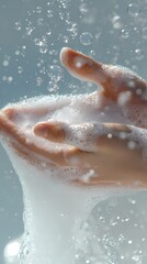 Fototapeta premium Hands and white soap foam poster background