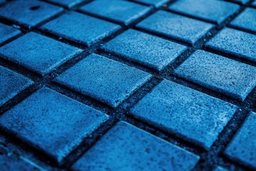 Close-up shot of a blue glazed tile floor
