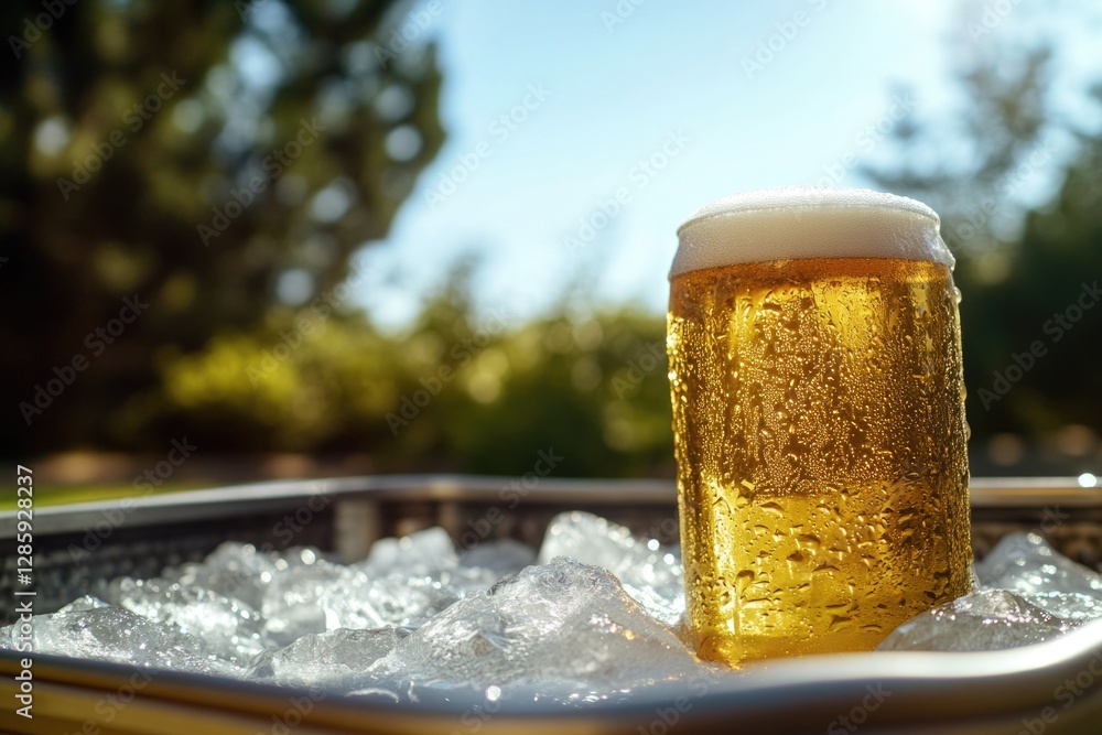 Poster a glass of beer sitting on a block of ice