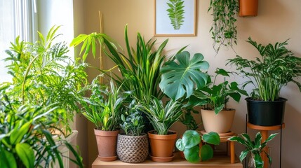 A small corner in a city apartment designed as a relaxing green space with potted plants.