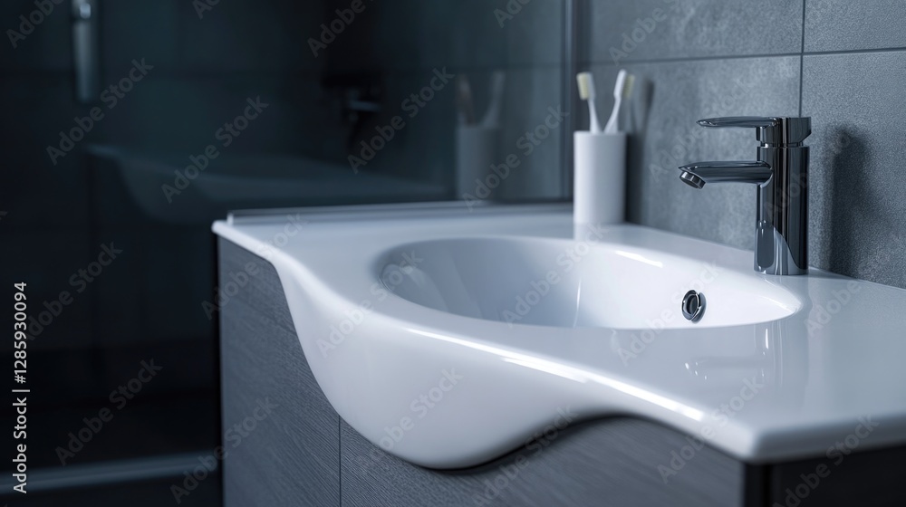 Poster a white sink under a bathroom faucet with clean lines and modern design