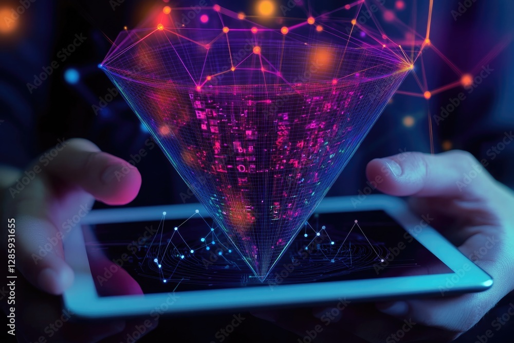 Poster a person holds a tablet with a futuristic design, perfect for sci-fi or tech-related concepts