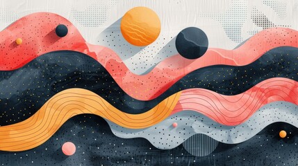 Obraz premium Abstract wavy design with circles and dots, textured background