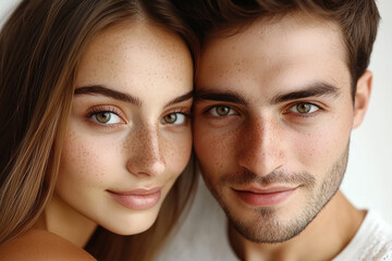 A couple hugging each other on a white background