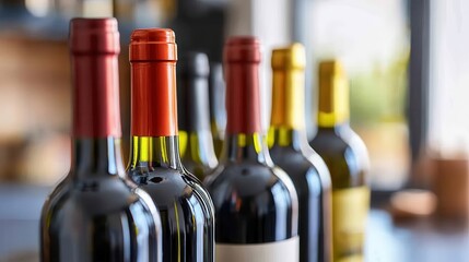 Wine Bottles Display Showing Red and White Wines Variety Indoor Scene
