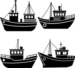 Stylized Trawler Silhouette Vector Icon Nautical & Fishing Theme.