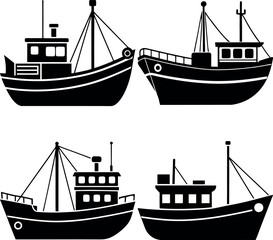 Stylized Trawler Silhouette Vector Icon Nautical & Fishing Theme.