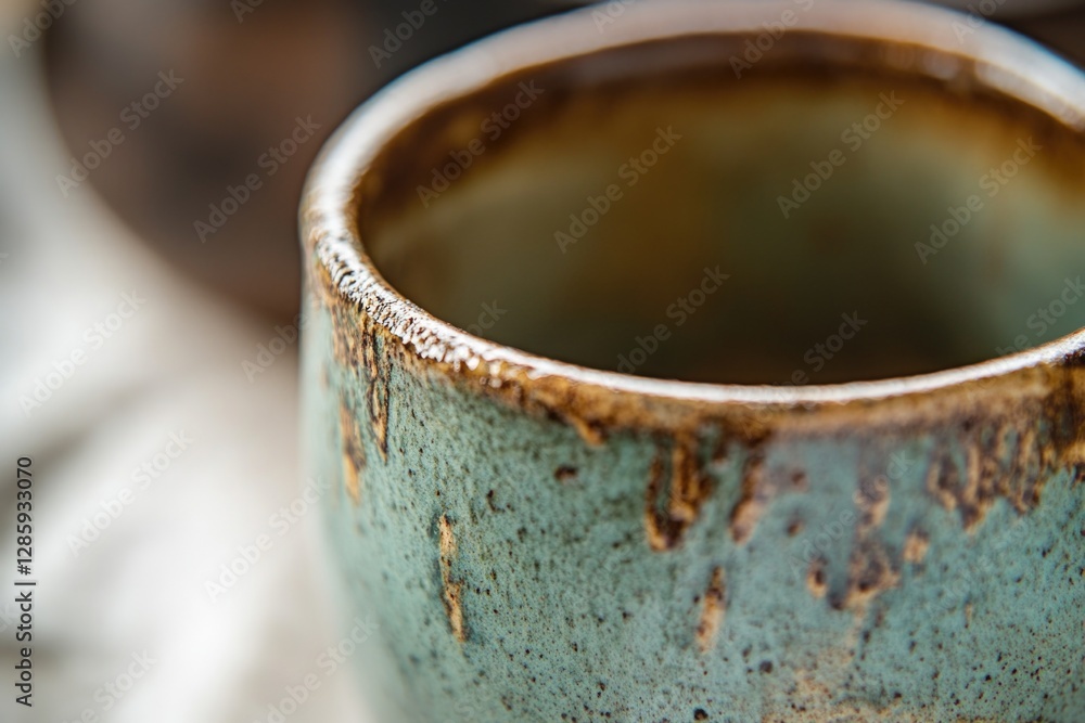 Poster A close-up view of a cup on a table, perfect for highlighting small details or adding texture to your design