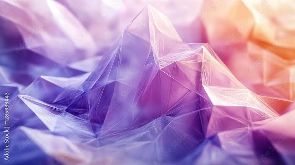 Poster abstract crystaline structure of colored polygons creating a mountain scene