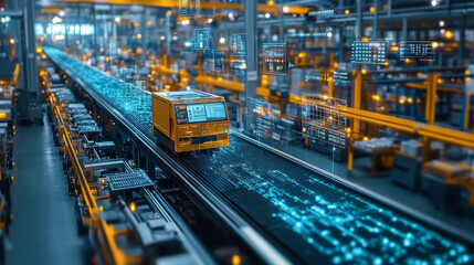 high tech AI powered system manages B2B trade in futuristic factory