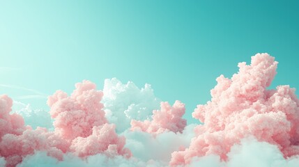 Dreamy Pink Clouds Against a Turquoise Sky Background Image