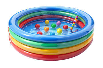 Colorful Pool with Balls: A vibrant, multi-colored inflatable pool, filled with playful balls, inviting fun and relaxation, ready for a splash of joy and carefree moments. 
