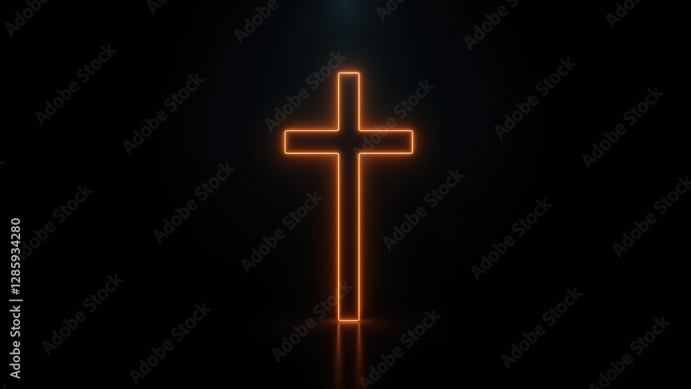 Poster christian cross on a dark background with pixelated effect.