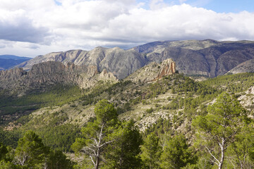 Obraz premium The mountain panorama opening from the hiking path to pick Puig Campana, Finestrat, Benidorm, Spain