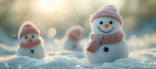 Snowman with Bokeh Winter Background.