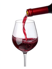 
A glass of red wine being poured, isolated on a white background
