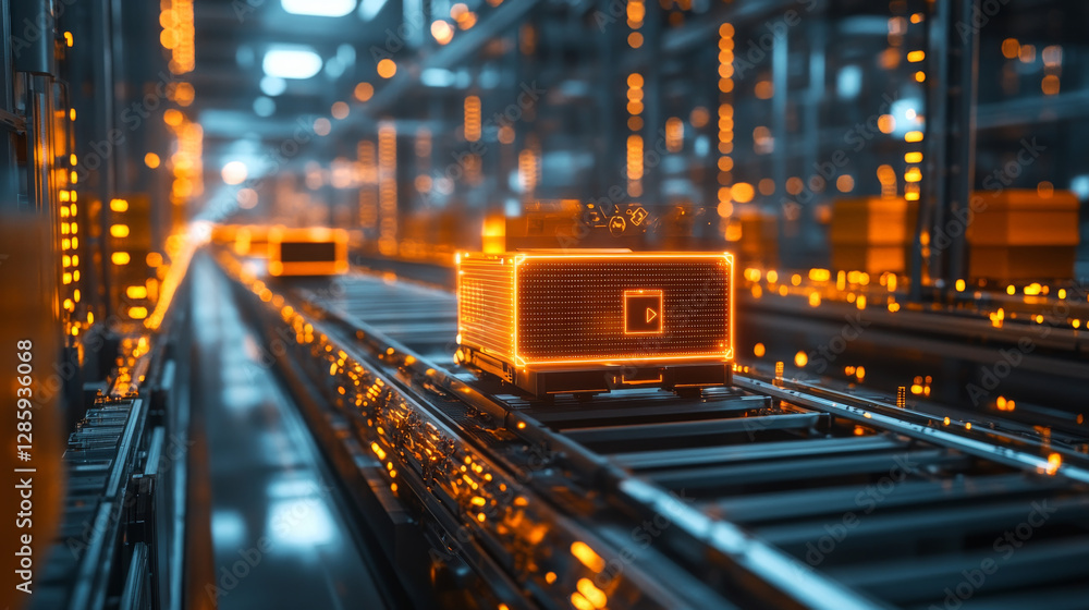 Poster futuristic dropshipping process with automated ai monitoring in warehouse