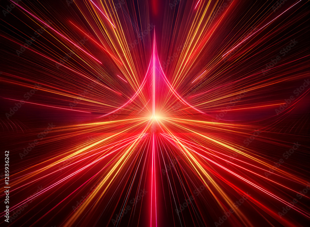 Aufkleber vibrant double exposure image featuring abstract red and orange light streaks radiating from a centr