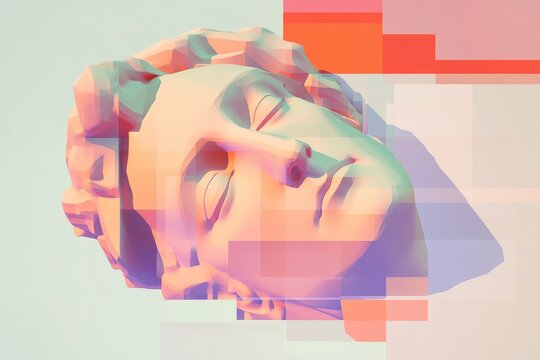 A digital art piece featuring a classical bust of a statue