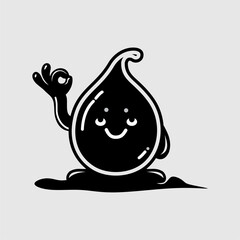 Cute Black Liquid Drop Mascot - Friendly & Playful Cartoon Vector