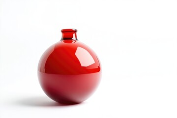 A red vase sits atop a white surface, perfect for interior design or still life photography