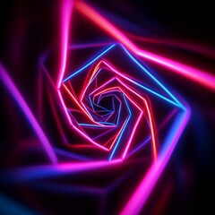 Naklejka premium Futuristic neon spiral tunnel with glowing blue and pink light creating high tech digital effect for cyberpunk aesthetics immersive sci fi environment and modern abstract visual illusion