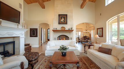 Fototapeta premium Elegant family room in the house with dominant white color