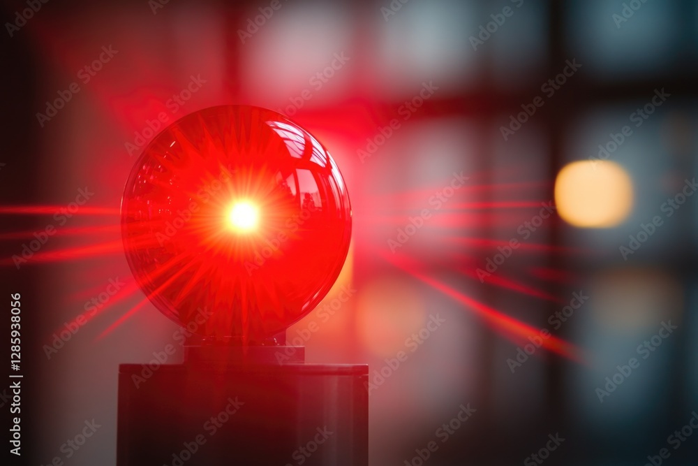 Aufkleber a close-up view of a red traffic light on top of a pole, with a cityscape background
