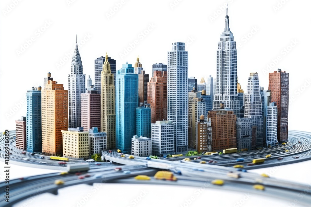 Poster Cityscape image showing multiple tall buildings and urban architecture