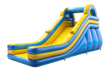 Fun and Games: An inviting inflatable water slide, with its vibrant blue and yellow hues, promises a day filled with laughter and excitement